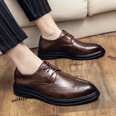 INDEPENDENT STATION CROSS MIRROR WINTER POINTED BROWN MEN'S LEATHER SHOES 6132Br