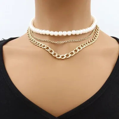 3 Layer Pearl Necklace Choker