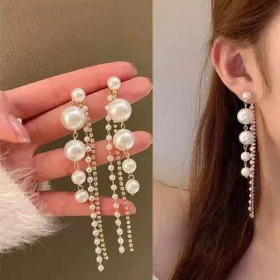 Pearl Tassel Drop Long Earring