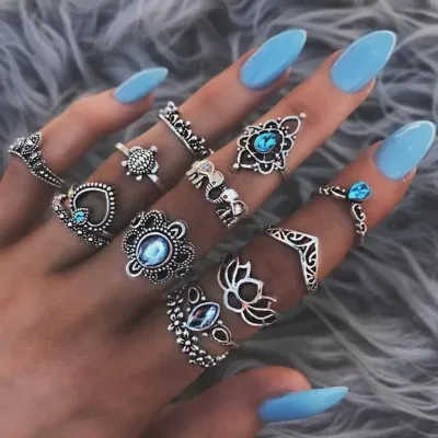 13 Pcs Blue Finger Ring Set