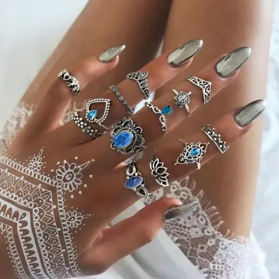 13 Pcs Blue Finger Ring Set