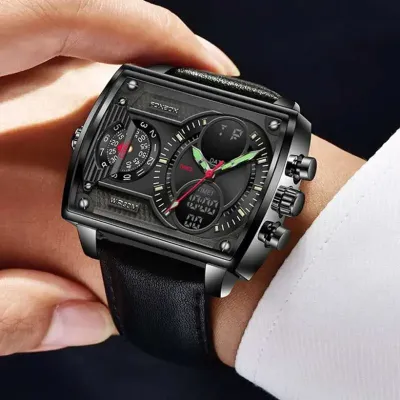 FOXBOX Men LED Watch Rectangle Dial Business Male Quartz Digital Wristwatch. O-629