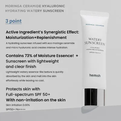 HEIMISH MORINGA CERAMIDE HYALURONIC ACID HYDRATING WATERY SUNSCREEN 50ML