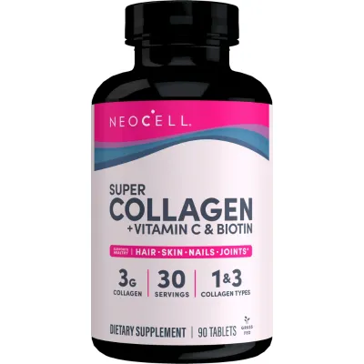 NeoCell Super Collagen + Vitamin C & Biotin, Supplement, for Hair, Skin, and Nails, 90 Tablets