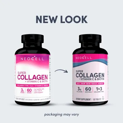 NeoCell Super Collagen + Vitamin C & Biotin, Supplement, for Hair, Skin, and Nails, 90 Tablets