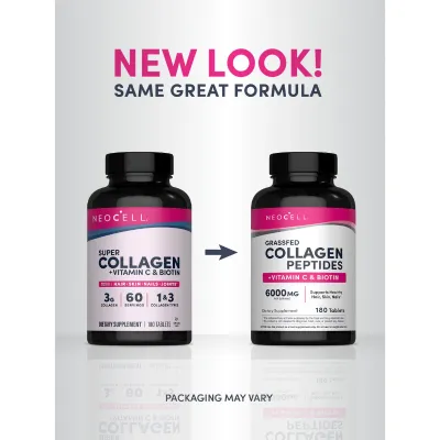 Neocell Grassfed Collagen Peptides + Vitamin C & Biotin, 180 Tablets