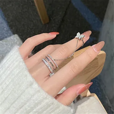 Chain Butterfly Opening Adjustable Finger Ring