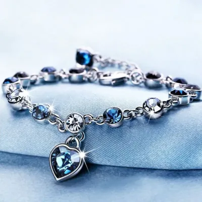 Blue Crystal Heart Bracelet for Girls