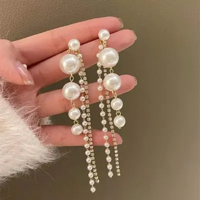 Pearl Long Tassel Earrings