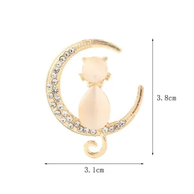 Rhinestone Opal Stone Moon Cat Hijab Brooch Pin