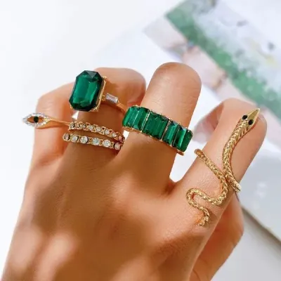 6pc Set Gold Plated Snake Shape Zircon Finger Ring for Women