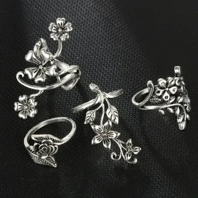 4 Pieces Flower Finger Ring Set for Girls and Women