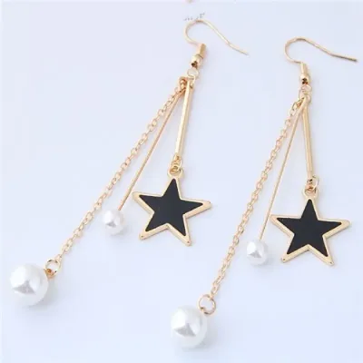 Star Shape Pearl Decor Long Dangle Earrings