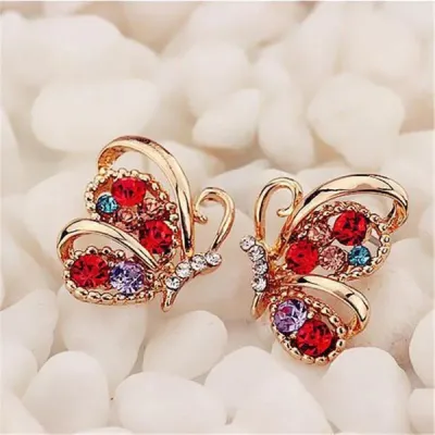 Butterfly Multi-color Rhinestone Earrings