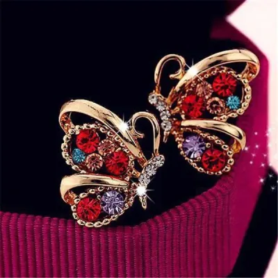 Butterfly Multi-color Rhinestone Earrings