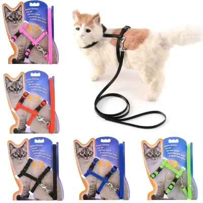 Adjustable nylon pet puppy & cat harness and leash belt collar