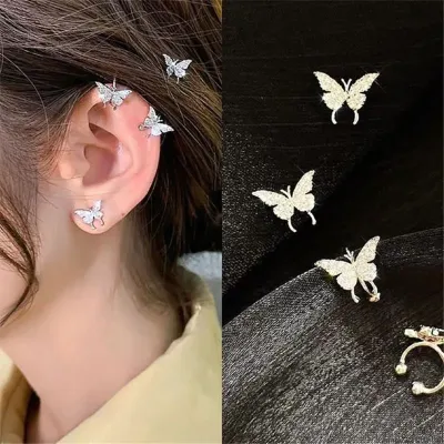 No Piercings Mini Butterfly  Earrings  ( 4 Pc/ 2 Pair )