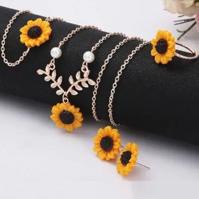 Sunflower Pendant Necklace Set 5 Pcs