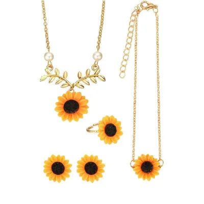 Sunflower Pendant Necklace Set 5 Pcs