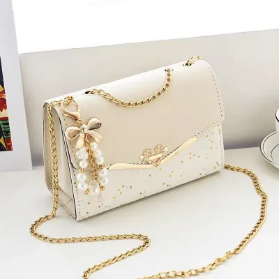 Star Pattern Flap Chain Square Bag With Bow Charm