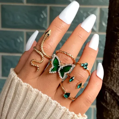 6pcs/set Adjustable  Snake Butterfly Ring