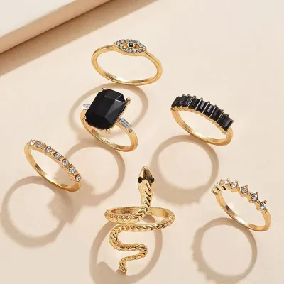 6pcs Black Snake Design Ring Set 