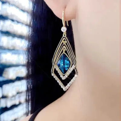 Trendy Long Crystal Geometry Earrings 