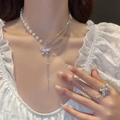 Pearl Butterfly Tassel Necklace 
