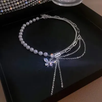 Pearl Butterfly Tassel Necklace 