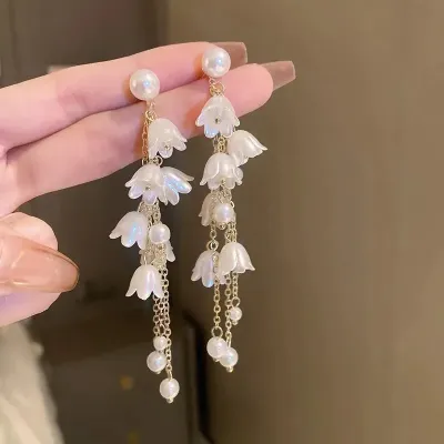 Faux Pearl & Flower Drop Earrings