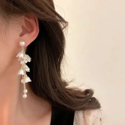Faux Pearl & Flower Drop Earrings
