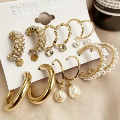 9 Pair Pearl  Earring Set ( 1 set) 