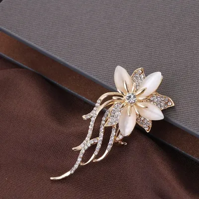 Opal Stone Flower Hijab Brooch 