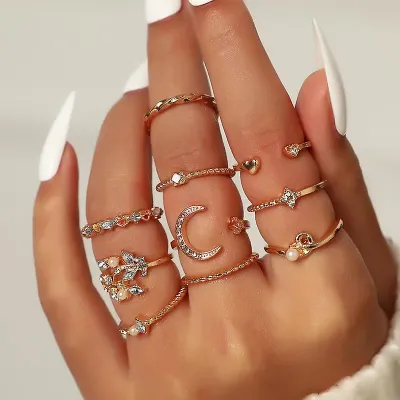 10Pcs Moon Star Finger Ring Set 