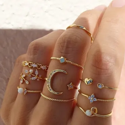 10Pcs Moon Star Finger Ring Set 