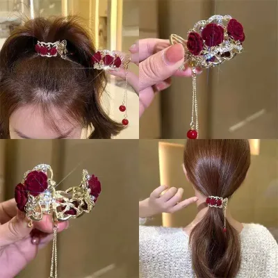 Rose Flower Cheery Tassel Hair Clip 