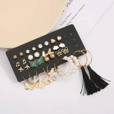 17 Pair Pearl Butterfly Earrings Set 