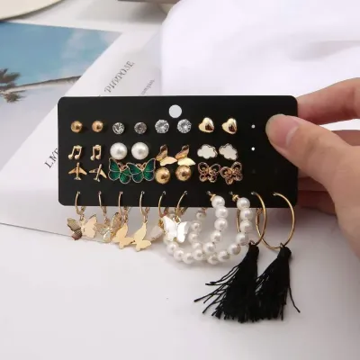 17 Pair Pearl Butterfly Earrings Set 