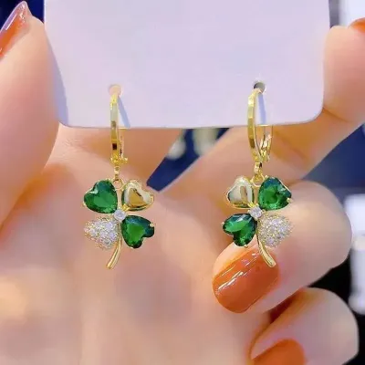 Four Leaf Green Clover Earrings