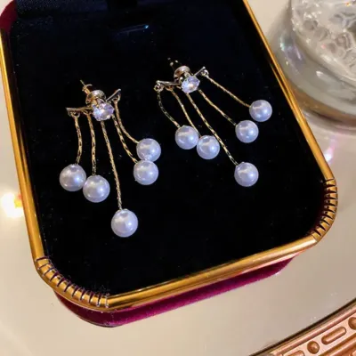 5 Pearl Tassel Dangle  Earrings 