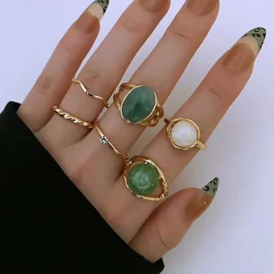 6pcs Green Jade Knuckle Finger Ring Set 