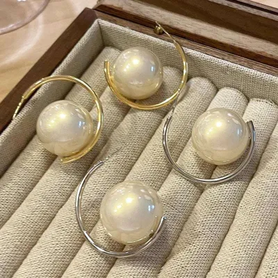 Big Pearl C Design Ball Earrings