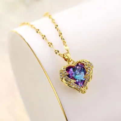 Heart Shaped Colourful Crystal Pendant Necklace 