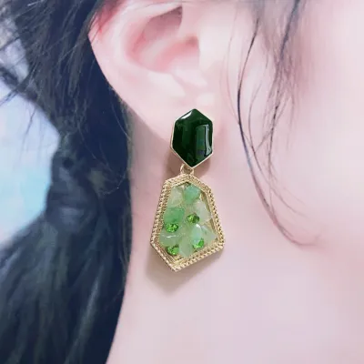 Natural Geometric Jade Stone Earrings