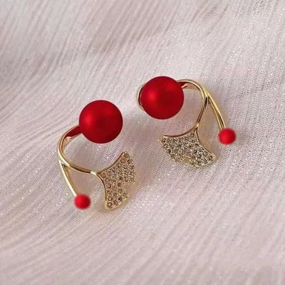 Red Stone Fish Tail Stud Earrings 