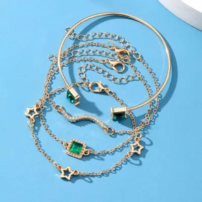 4 Pcs Green Square Crystal Bracelet Set 