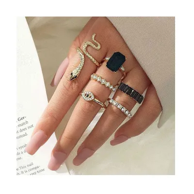 6pcs Black Snake Design Ring Set 