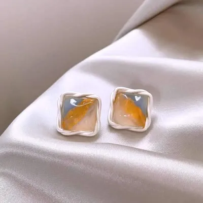 Silver Gradient Square Shape Stone Earrings