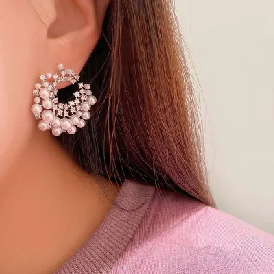 Trendy Moon Star Cubic Pearl Drop Earrings