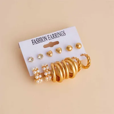 6 Pairs Pearl Geometric Earrings Set